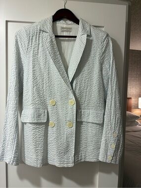 Urban Outfitters Pale Blue Seersucker Double-Breasted Blazer